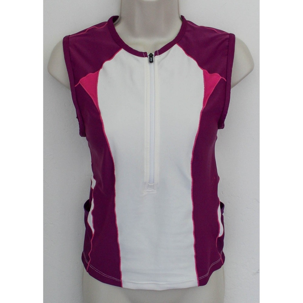 Zoot Top Womens Small White Pink Triathlon Half Zip Pullover Tank